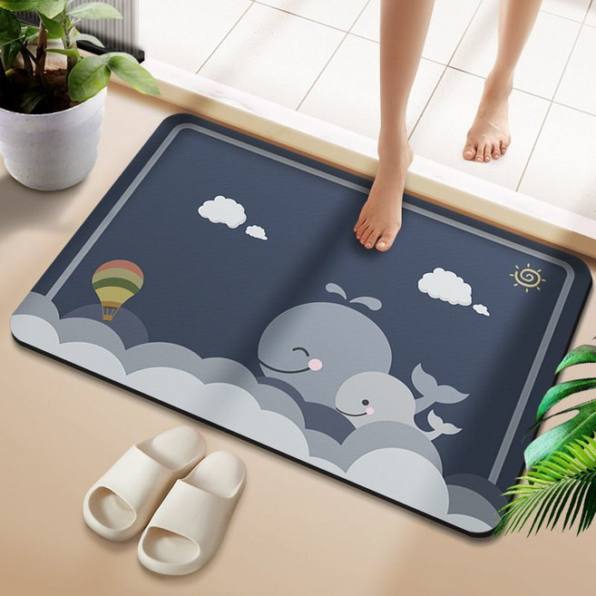 卡通衛浴腳墊 平安喜樂兔硅藻泥吸水速幹防滑軟墊 39x59cm, 海豚悠悠長方形硅藻泥,49x79cm三代硅藻泥, 海豚悠悠