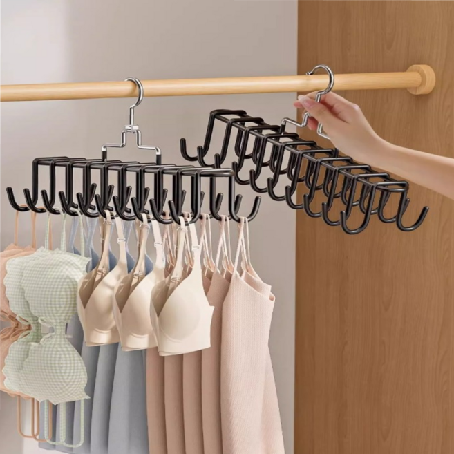 올리OLI 더블 행거 구조 회전식 스카프 나시 속옷 넥타이 정리 다용도 걸이, 모던 블랙, 1개