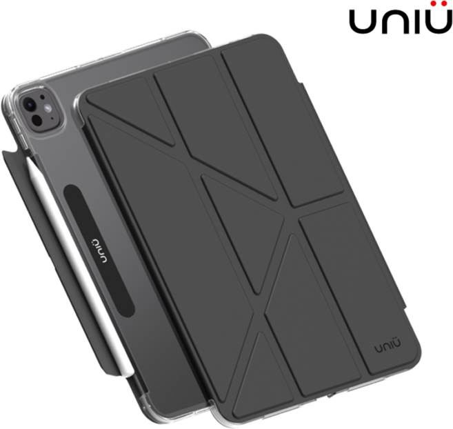 UNIU 유니유 5 way 아이패드 프로 M4 에어 M2 폴리오 스탠드 케이스, 블랙
