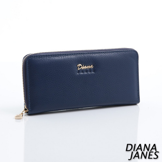 DIANA JANES 藍色牛皮單車線拉鍊長夾