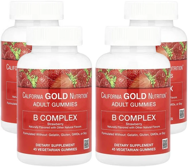 캘리포니아 골드 뉴트리션 B복합체 구미젤리 비타민B6 B12 엽산 비오틴 함유 딸기 맛 45베지구미젤리, 45정, 4개 - 쿠팡