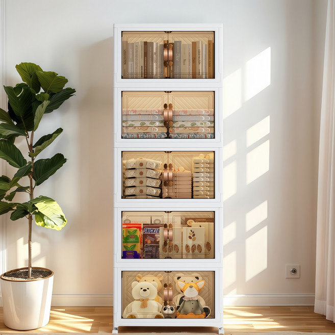 YEAAYE 대용량 다용도 이동식 폴딩 더블 도어 접이식 수납함 JG202, 화이트