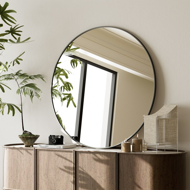 뷰티피크 화장대 거울 원형 벽걸이형 욕실거울 50/60/75, 블랙60cm