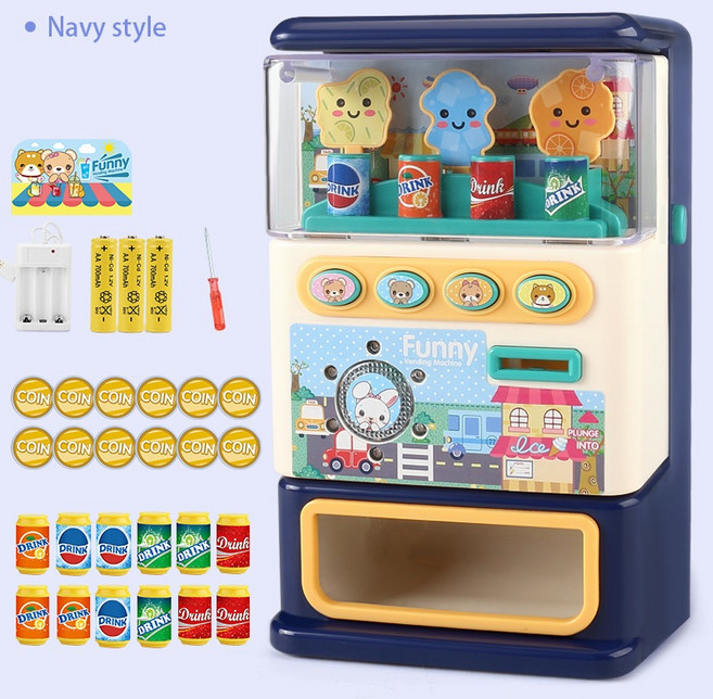 [미미사몰] 어린이 음료 자동 판매기 동전 자판기놀이 장난감 멜로디 캔디 플레이 하우스, 5) 네이비 +충전식, 1개