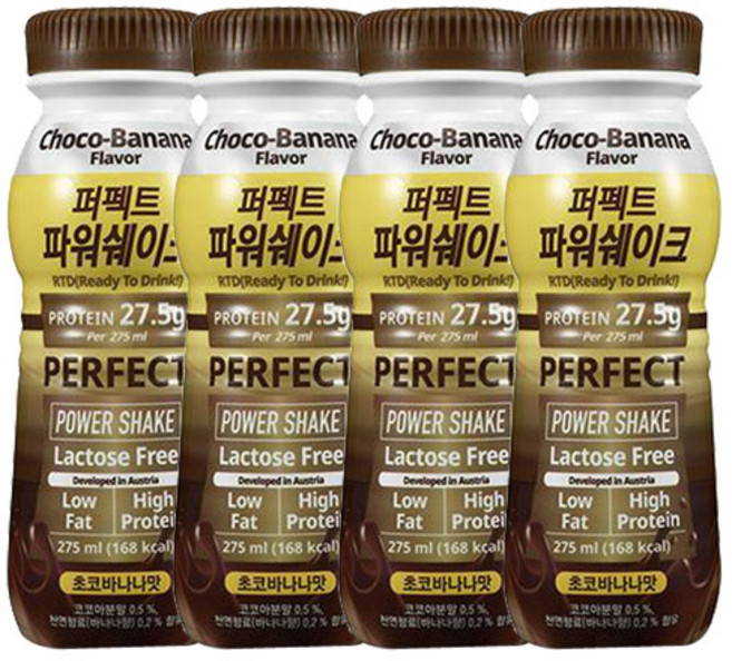 퍼펙트 파워쉐이크 초코바나나 275ml / 프로틴 단백질 음료 쉐이크, 4개