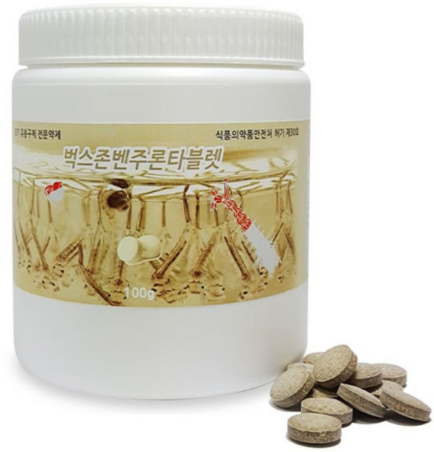 벅스존 벤주론타블렛 100g 정화조관리 구더기 깔다구유충구더기퇴치 고인물웅덩이 모기알하루살이유충 편리한사용 경제적, 1개