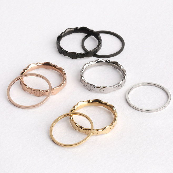 VARAM [2종세트] 플로우 물고기 반지 세트 써지컬 316L 스틸