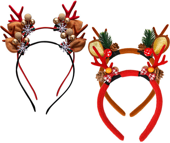 크리스마스 파티 머리핀 순록 모양 4P 세트 포토존 단체, 1세트, 붉은색