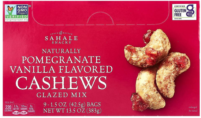 사헬스낵 글레이즈드 너트 석류 + 바닐라 맛 캐슈너트 9팩 각 42.5g(1.5oz), 42.5g, 1개