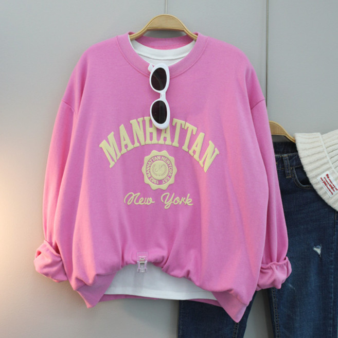 달콩 여성 빅사이즈 봄신상 루즈핏 맨하탄발포나염오버핏맨투맨