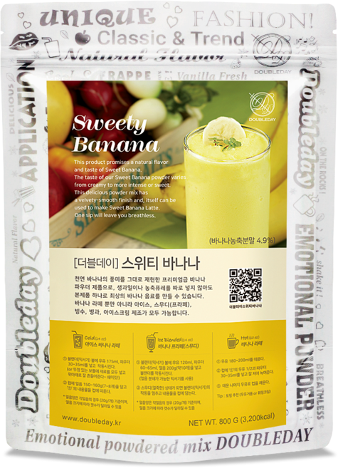 더블데이 스위티 바나나 800g / 바나나 라떼 프라페 스무디 파우더 분말 가루 베이스, 1개, 1