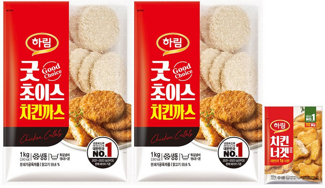 하림 굿초이스치킨까스 1kg 2봉+(증정)치킨너겟 100g 1봉, 2개