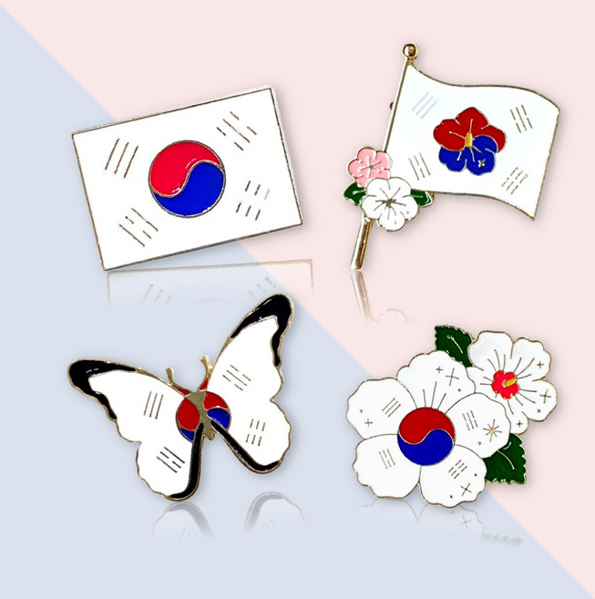 태극기 뱃지 무궁화 꽃 나비 브로치