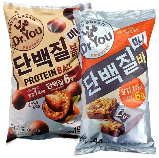 오리온 닥터유 단백질볼 미니 532g 1개, 단백질바 미니 594g, 1 - 쿠팡
