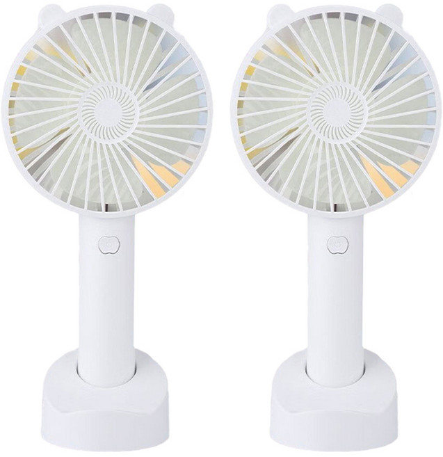 Tiger Pavilion 미니 휴대용 선풍기 2개입 거치대 포함, 화이트, SS-2