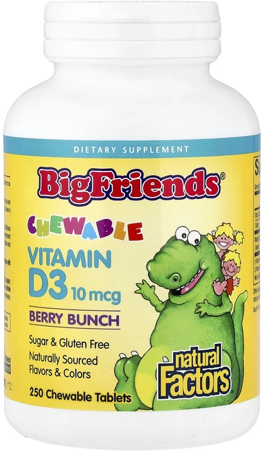Natural Factors Big Friends 츄어블 비타민D3 베리 번치 10mcg 츄어블 250정, NaturalFactorsBigFriends츄어블비타민, 1개 - 쿠팡