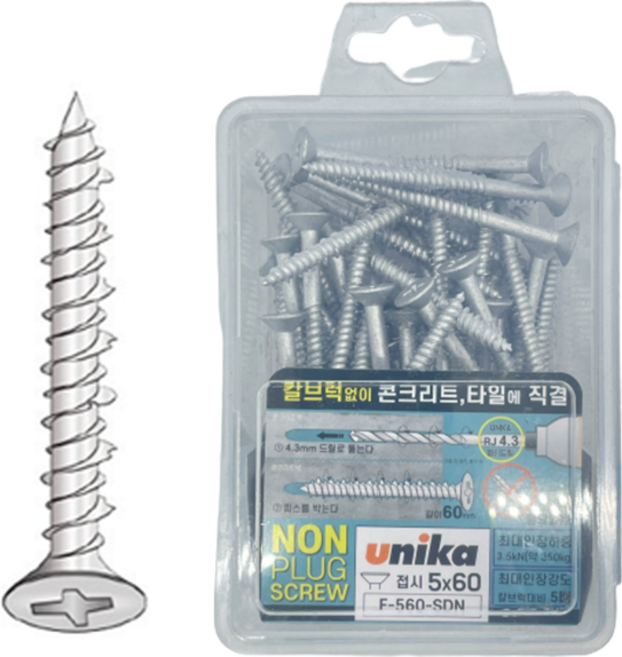 유니카 논프라피스 접시머리 M5 x 60mm 50개입 실버도금 UNIKA 콘크리트 피스, 1개