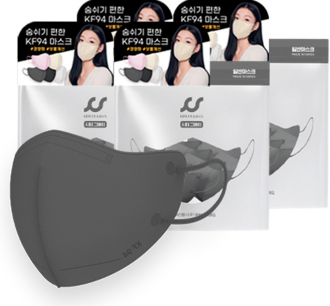 김국산 KF94 숨쉬기 편한 씬핏 새부리형 마스크 대형, 25개입, 4개, 회색