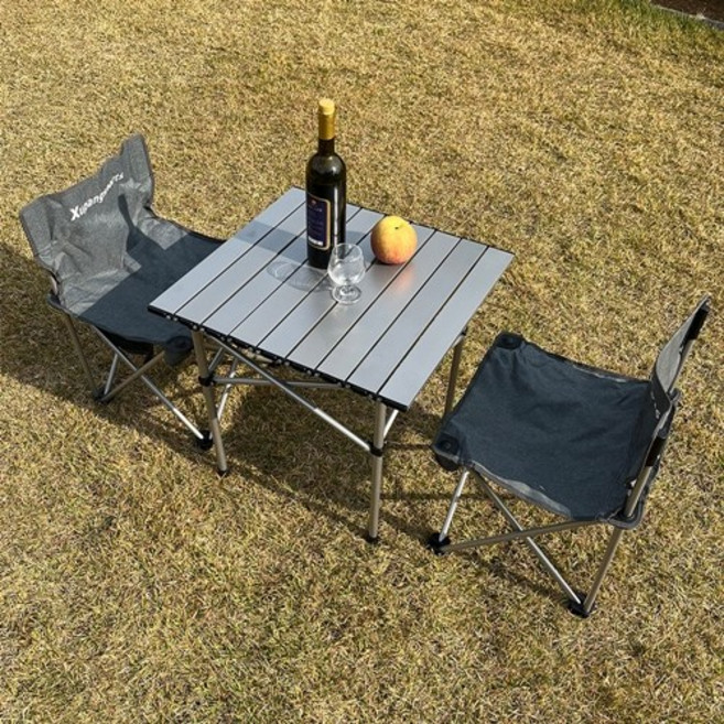 엘라가구 초경량 2인용 롤테이블 의자 세트 WS-8781, 그레이