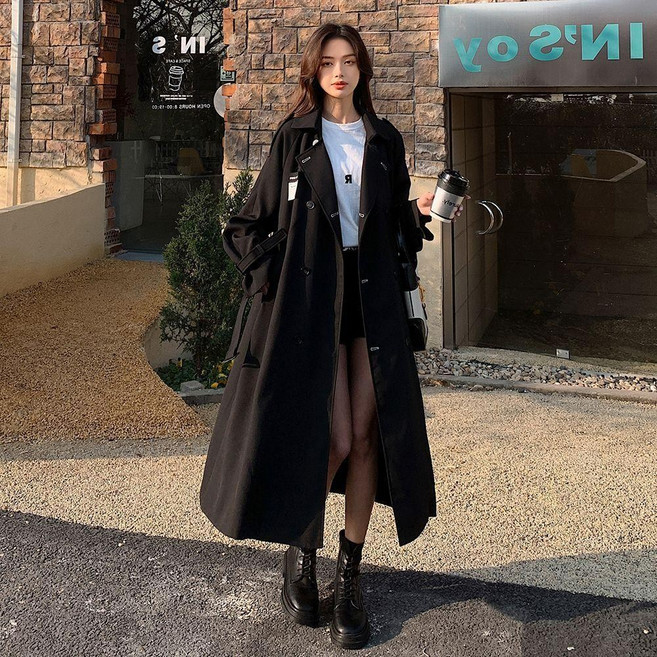 赫本英倫風格中長款風衣外套女