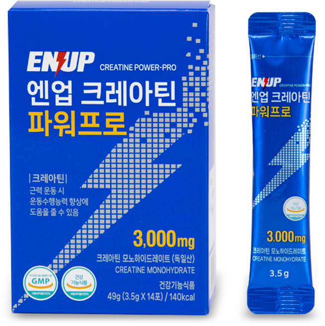 독일산 프리미엄 모노하이드레이트 엔업 크레아틴 파워프로(3.5gx14포) 바로먹는 1회용 스틱포장 식약처인정 건강기능식품 1박스, 49g, 1개