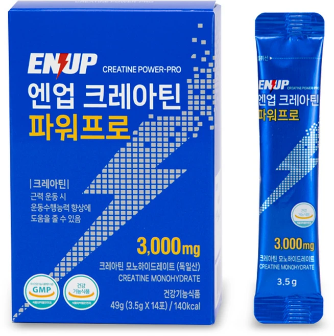 독일산 프리미엄 모노하이드레이트 엔업 크레아틴 파워프로(3.5gx14포) 바로먹는 1회용 스틱포장 식약처인정 건강기능식품 1박스, 49g, 1개 - 쿠팡