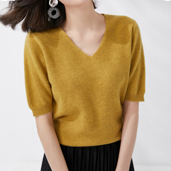 보슈 여성 브이넥 반팔 니트 니트티 반팔티