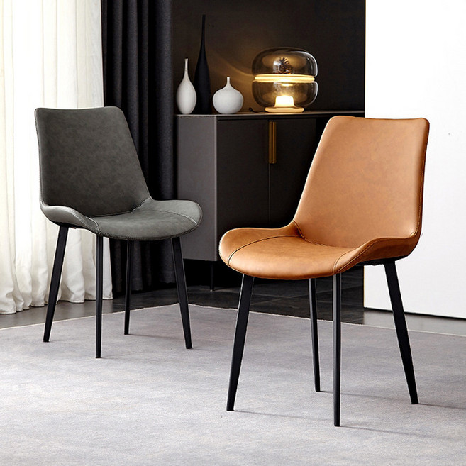 북유럽풍 고급 가죽 식탁의자, 오렌지, 2개