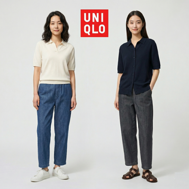 유니클로 코튼 릴랙스 발목 바지 데님 앵클팬츠