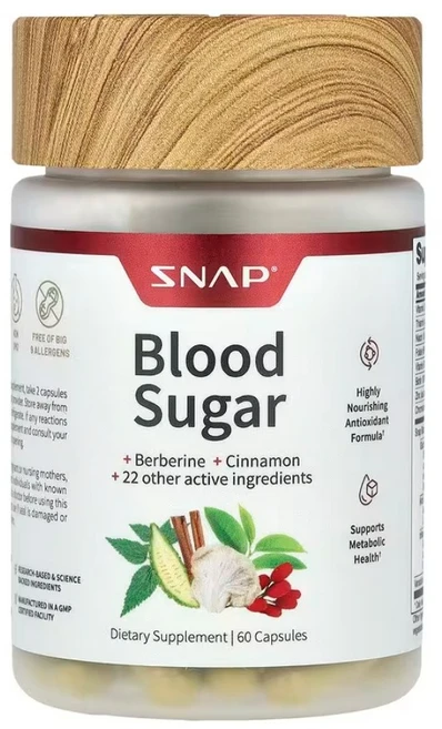 스냅 서플리먼트 혈당 60캡슐 비타민 아연 크로뮴 베르베린 계피 김네마 호로파 강황 알파리포산, 1개, 60정 - 쿠팡
