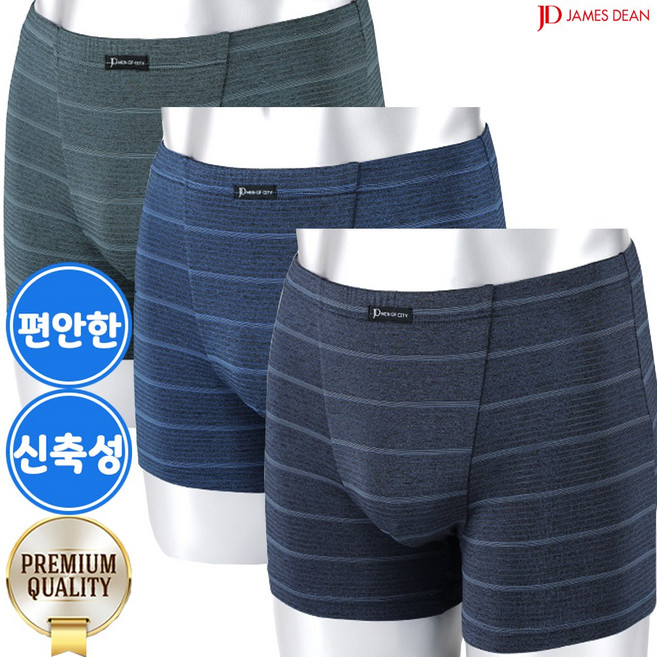 제임스딘 남자 스트라이프 스판 사각 드로즈팬티 3매입 DZ064