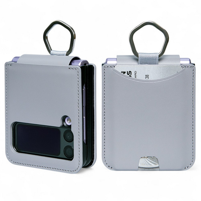 폰누리 갤럭시 Z플립 링 힌지보호 가죽 카드 휴대폰 케이스