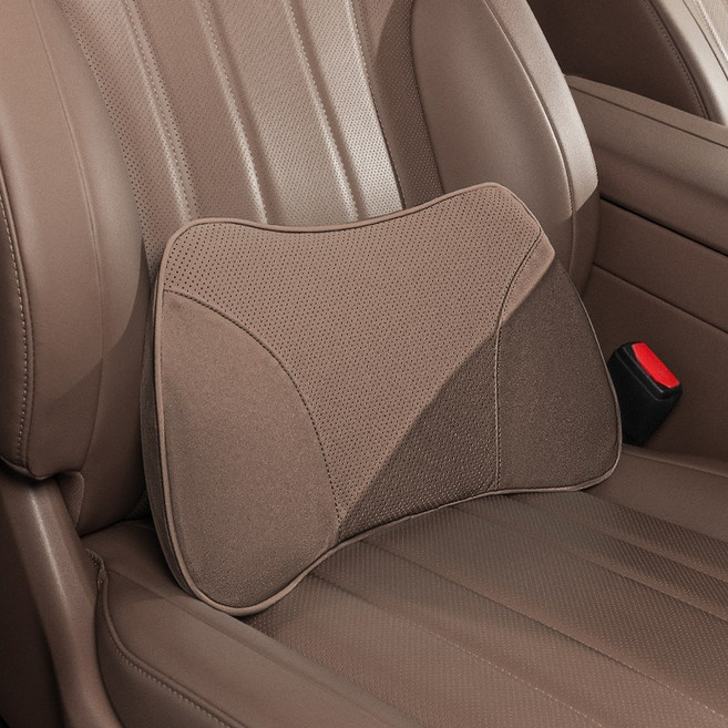 차량용 목쿠션 허리쿠션 프리미엄 요트 가죽 클라우드 솜 메모리폼 숨쉬는 타공 원단 목 보호 쿠션 사계절 공용 통기성 타공 자동차 시트 등받이 쿠션, [체스트넛 브라운] 허리쿠션, 1개