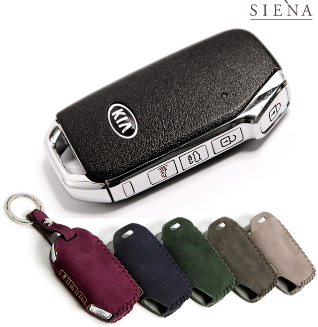 세미Luxury 기아E 올뉴K3 GT 키케이스 4버튼 누벅 가죽 스마트키 케이스 차키 홀더 키 커버 각인 자동차 첫차 선물, 네이비 Navy