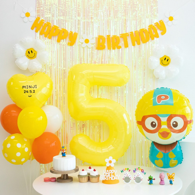 이벤트홀릭 뽀로로 풍선 생일파티용품 세트(자유레터링) 두돌생일상, 레터링세트 숫자풍선 5