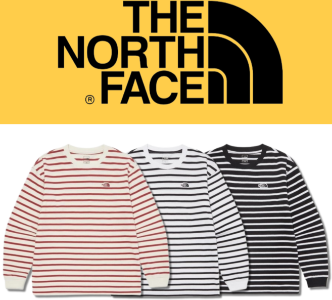 국내매장 정품(백화점) 노스페이스 긴팔티 남아여아 공용 스트라이프 라운드티셔츠 등교룩