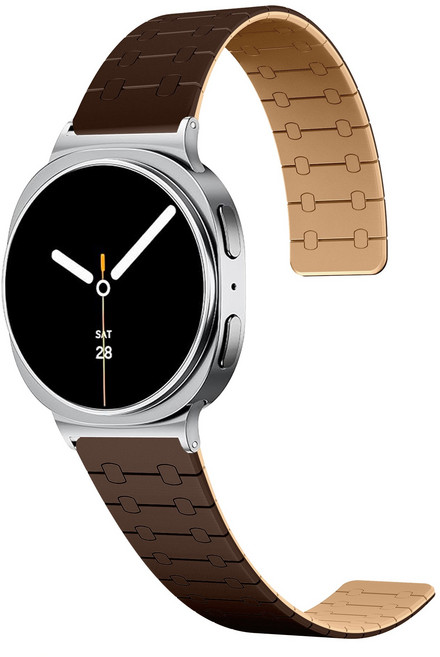 투톤 강력한 마그네틱 갤럭시워치 8 40mm 44mm 46mm 클래식 실리콘 스트랩 자석 밴드, 다크+라이트브라운