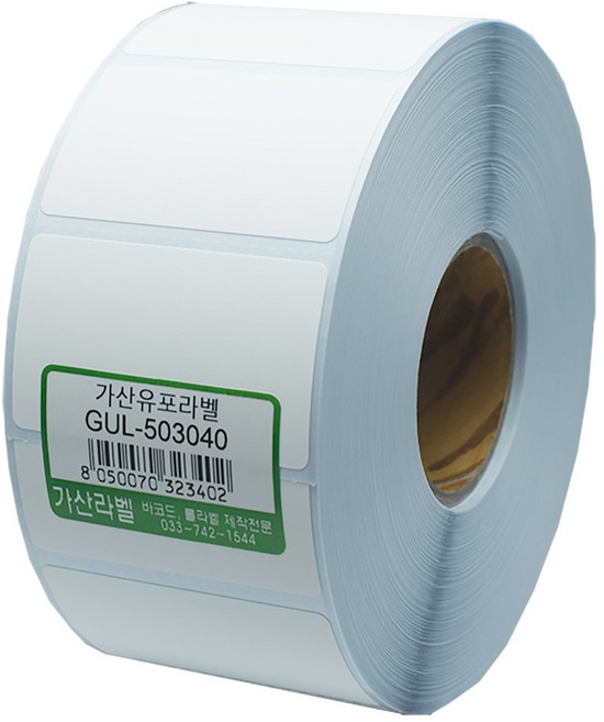 가산라벨 유포지 50X30mm 40지관 방수 롤라벨 스티커(1 700장) GUL-503040
