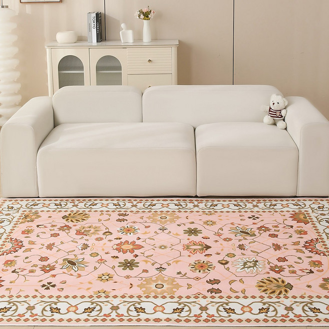 [2026] HM-CH 벚꽃 페르시안 패턴 워셔블 러그 부드러운 촉감 거실 침실용 로맨틱 빈티지