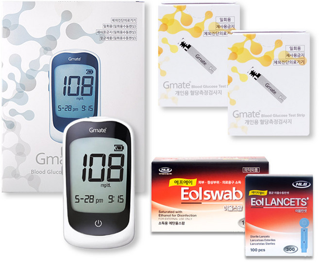 지메이트 오리진 혈당계+시험지100매+침110+솜100매, 1세트