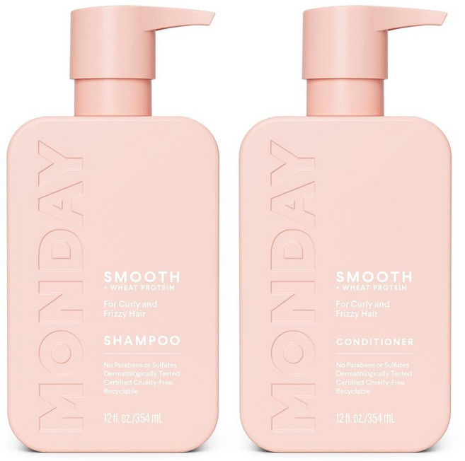 MONDAY HAIRCARE 스무스 샴푸 + 컨디셔너 욕실 세트 (2개) 각 355ml(12온스) 곱슬머리 곱슬머리 코코넛 오일 시어 버터 및 비타민 E로 제작 100, 135823 MONDAY HAIRCARE 스무스 샴푸, 1개
