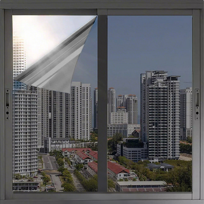 SEVOREN 단열필름 사생활보호 썬팅 자외선차단 베란다 창문 시트지, 블랙실버