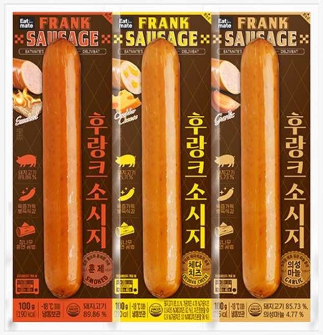 [랭킹닭컴] 잇메이트 후랑크 소시지 3종 혼합, 12개, 100g