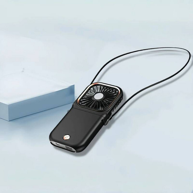 넥 밴드 목걸이 선풍기 USB 홀터넥 소형 야외 휴대용 핸드헬드 보조배터리 초저소음 슬림 접이식 미니 데스크탑 F30, Black