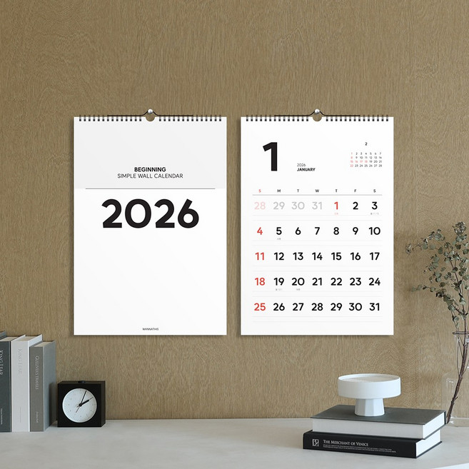 2026년 달력 비기닝 벽걸이 대형 26년 인테리어 큰 음력 절기 옛날달력 캘린더, 1개, 1단 / 블랙