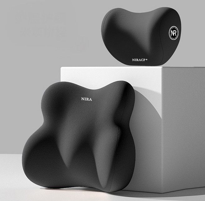 컬러 블록 부드러운 메모리폼 자동차 허리 & 목 받침 세트, 1개, 블랙