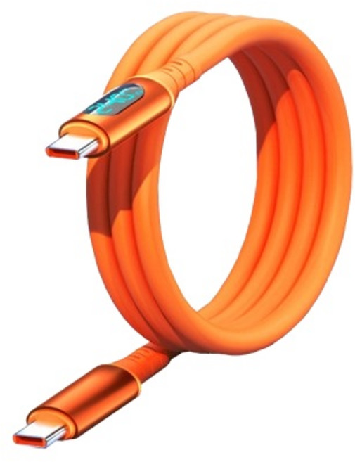 數據線 時尚橙智能數顯充電線 Type-C快充線 240W充電線 各Type-C接口適用 i15/16/17, 橙色-數顯 雙Type-C, 1個, 2m