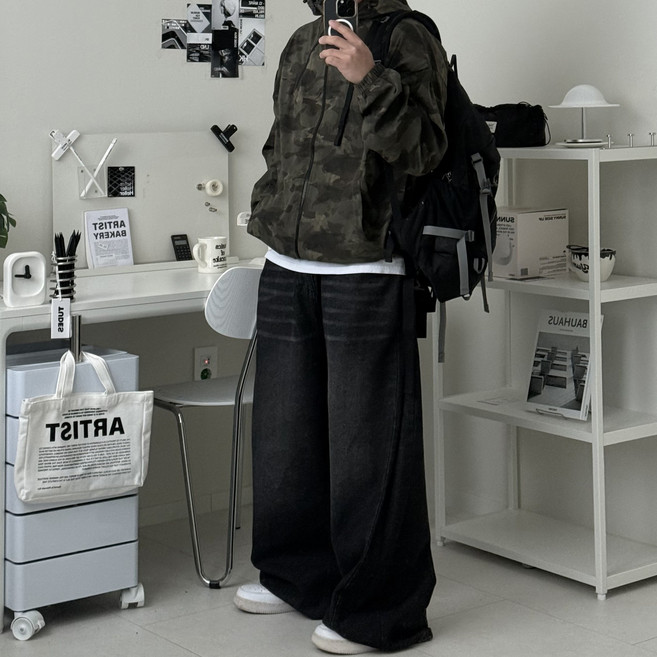 르위 남자 바람막이 후드자켓 밀리터리 오버핏 스트링 점퍼