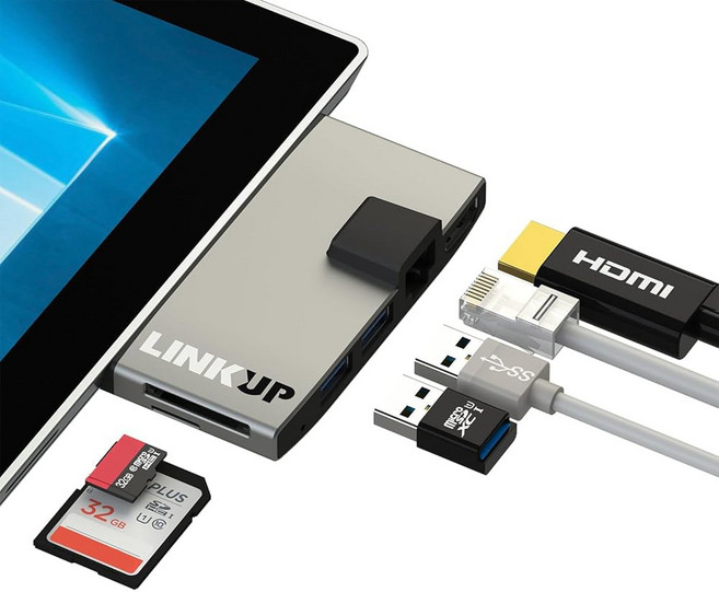 LINKUP - 마이크로소프트 서피스 GO 호환 7-IN-1 스테이션 /MICROSD 하드 C 4K 드라이브 도크 USB-A HDMI 도킹 USB SDXC 확장 허브 | SD, MSGO-764