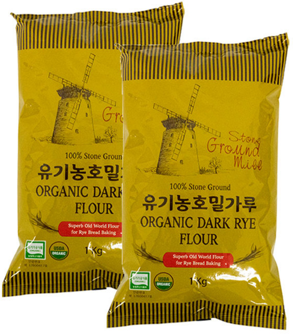 유기농 호밀가루, 1kg, 2개